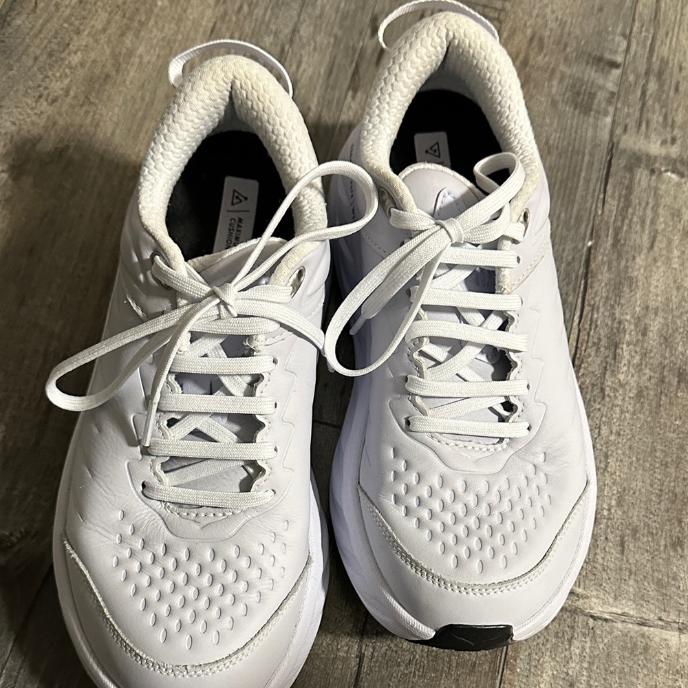 Hoka White and Black Running Shoes 8